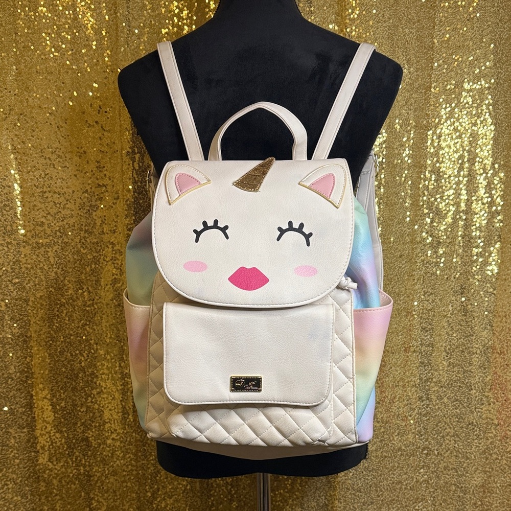 Luv Betsey Johnson Unicorn Cat Face Drawstring Backpack quilted